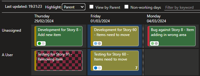 Tasks showing the parent ticket highlight