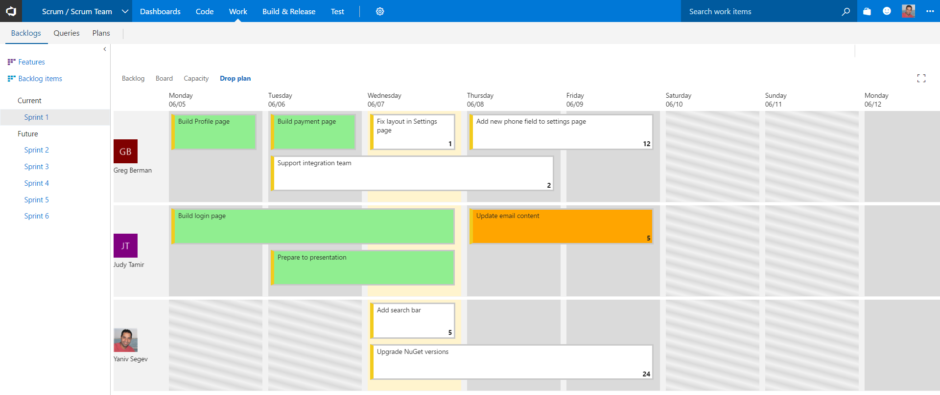 Screenshot of drop plan